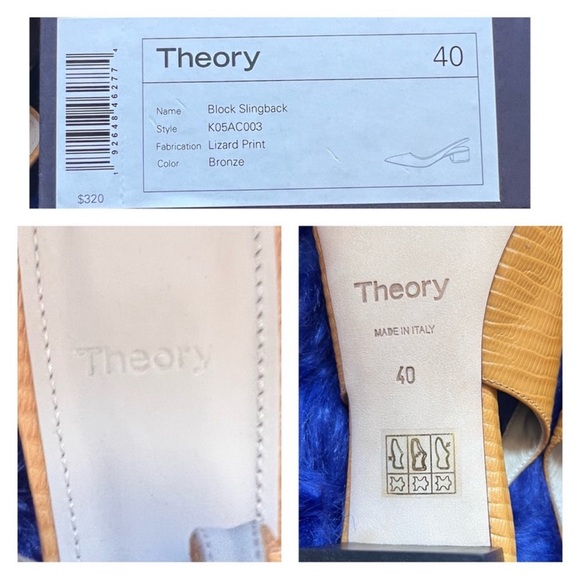 New! THEORY “City” Slingback Block Heel Pumps in Lizzard Embossed Leather - Picture 12 of 12